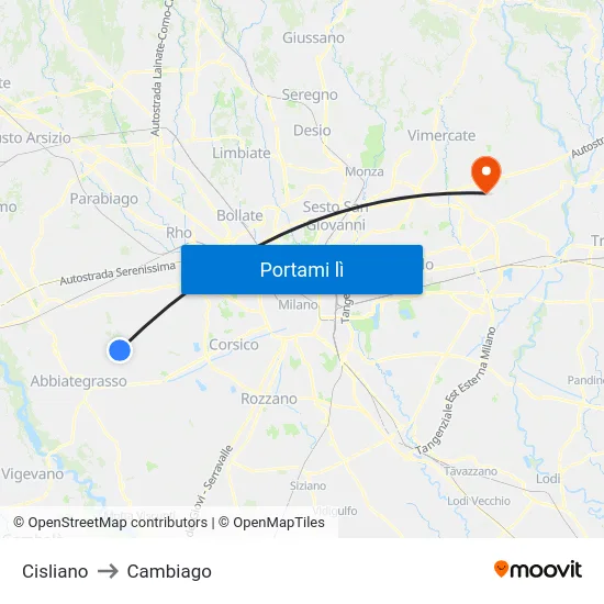 Cisliano to Cambiago map