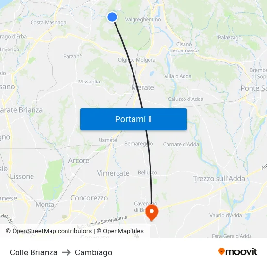 Colle Brianza to Cambiago map
