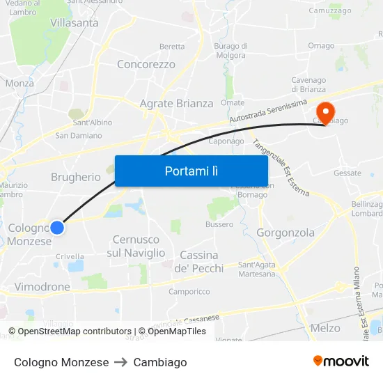 Cologno Monzese to Cambiago map