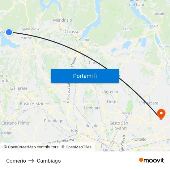 Comerio to Cambiago map