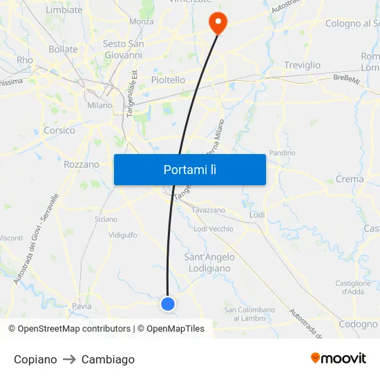 Copiano to Cambiago map