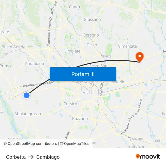 Corbetta to Cambiago map