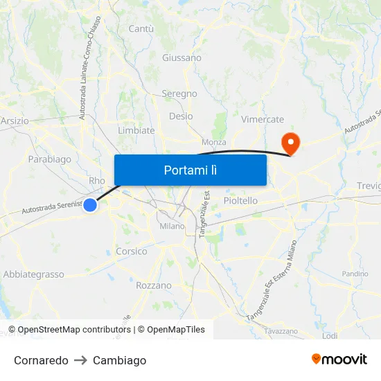 Cornaredo to Cambiago map
