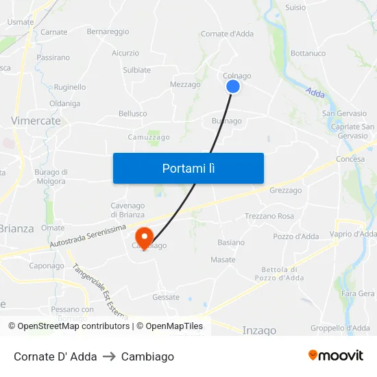 Cornate D' Adda to Cambiago map