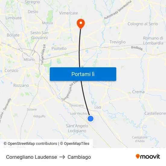 Cornegliano Laudense to Cambiago map