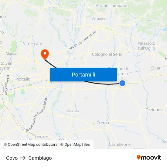 Covo to Cambiago map