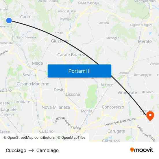 Cucciago to Cambiago map