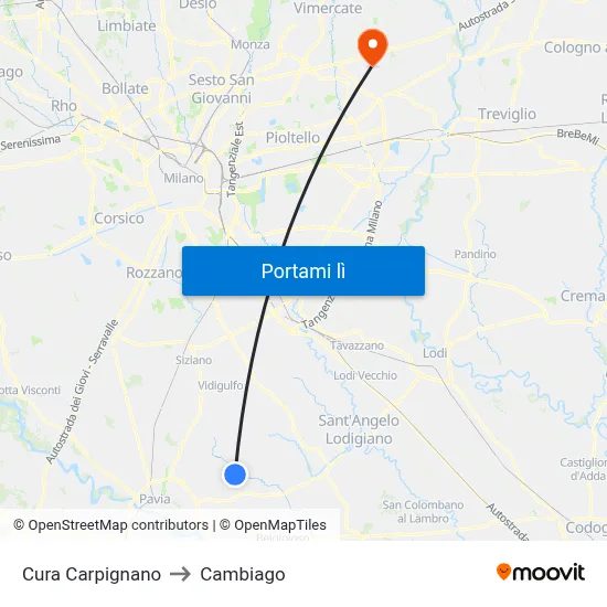 Cura Carpignano to Cambiago map
