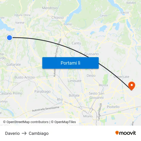 Daverio to Cambiago map