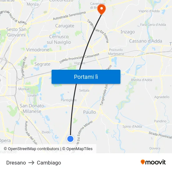 Dresano to Cambiago map