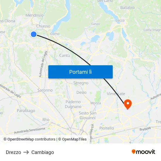 Drezzo to Cambiago map