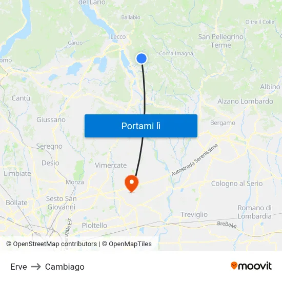 Erve to Cambiago map