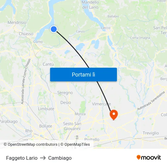 Faggeto Lario to Cambiago map