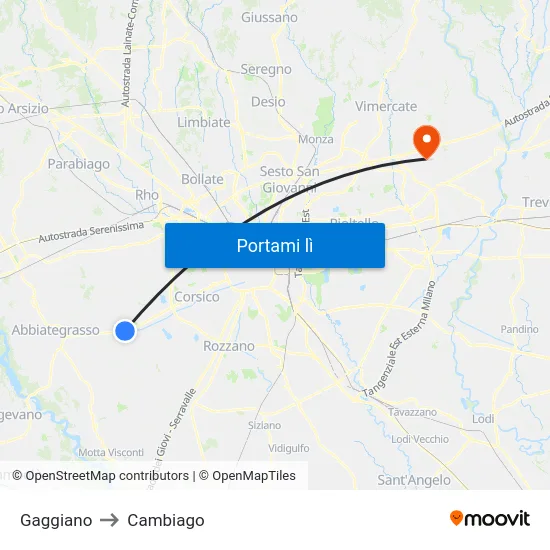 Gaggiano to Cambiago map