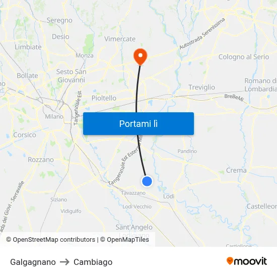 Galgagnano to Cambiago map