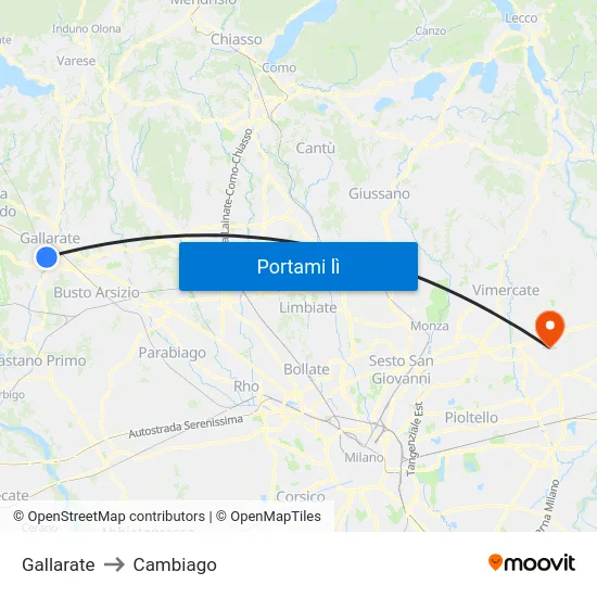 Gallarate to Cambiago map