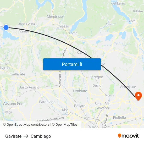 Gavirate to Cambiago map