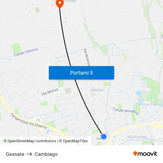 Gessate to Cambiago map