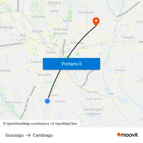 Giussago to Cambiago map