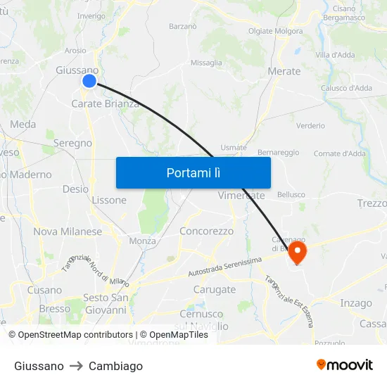 Giussano to Cambiago map