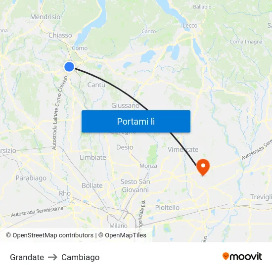 Grandate to Cambiago map