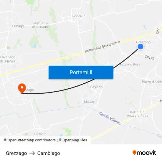 Grezzago to Cambiago map