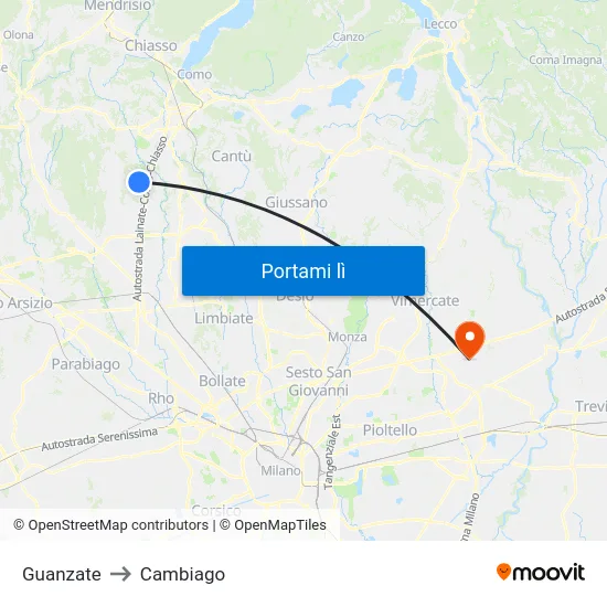 Guanzate to Cambiago map