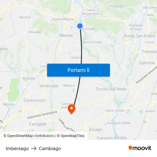 Imbersago to Cambiago map