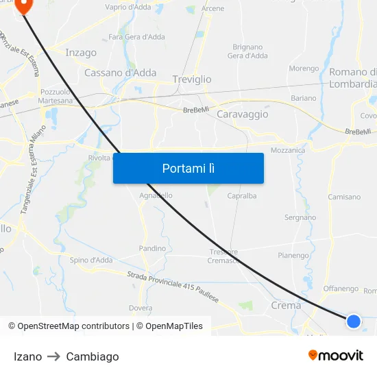 Izano to Cambiago map