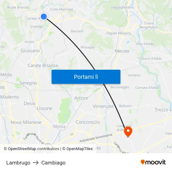 Lambrugo to Cambiago map