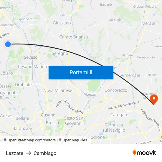 Lazzate to Cambiago map