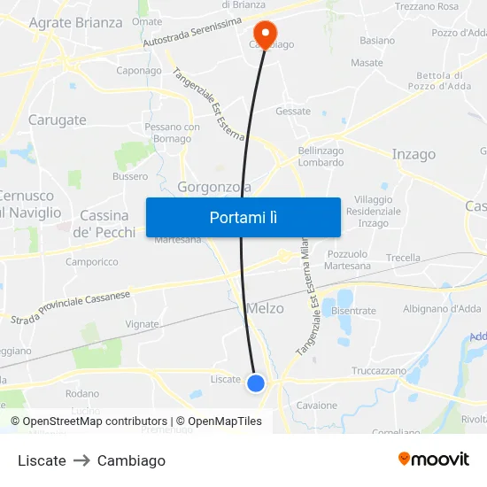 Liscate to Cambiago map