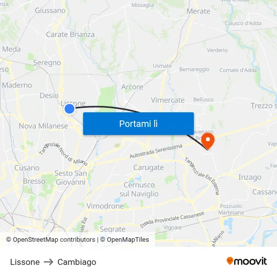 Lissone to Cambiago map