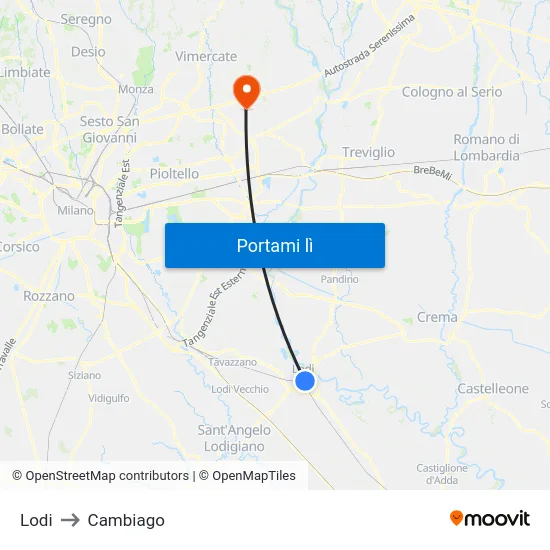 Lodi to Cambiago map