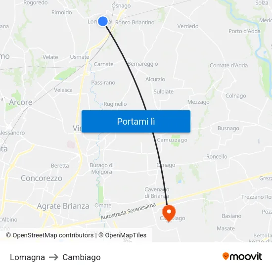 Lomagna to Cambiago map