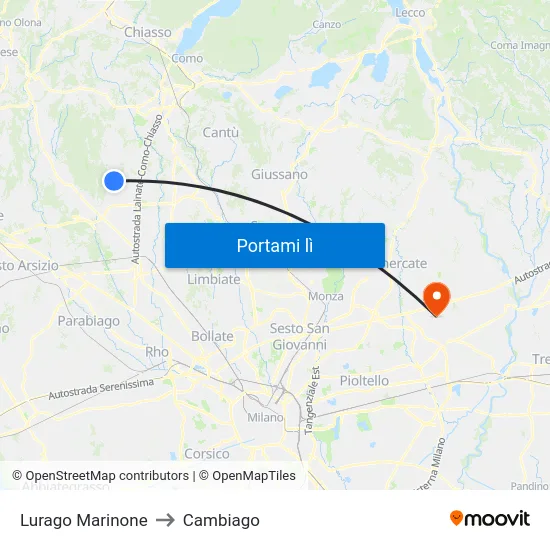 Lurago Marinone to Cambiago map