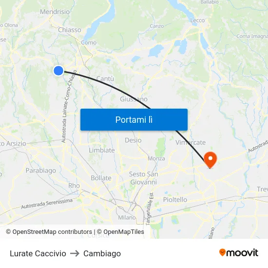 Lurate Caccivio to Cambiago map