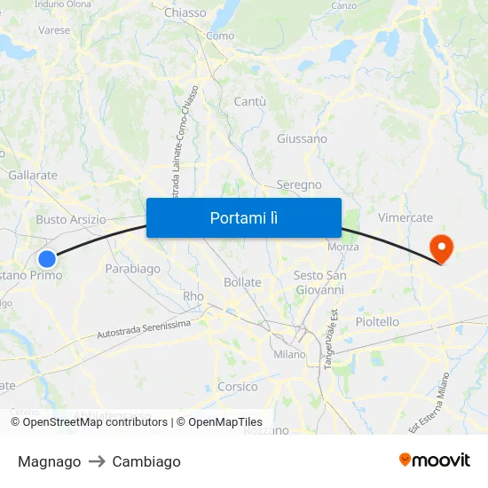 Magnago to Cambiago map