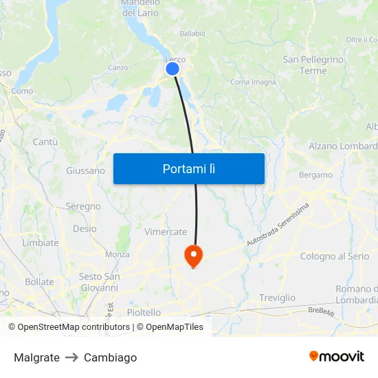 Malgrate to Cambiago map