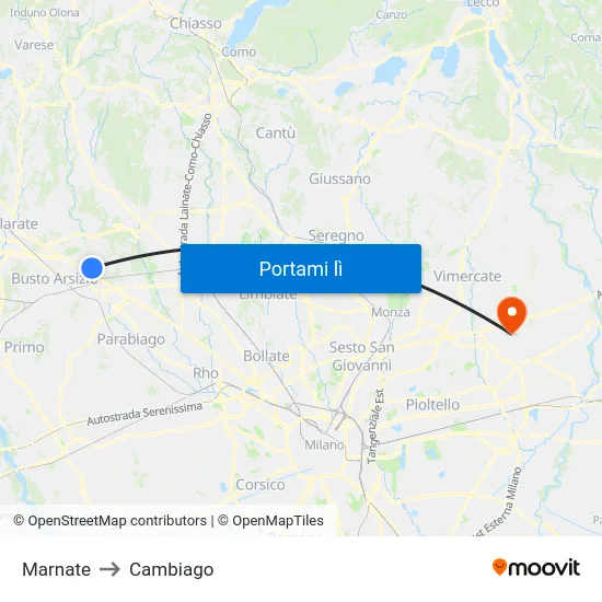 Marnate to Cambiago map