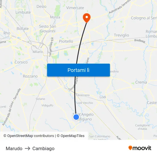 Marudo to Cambiago map