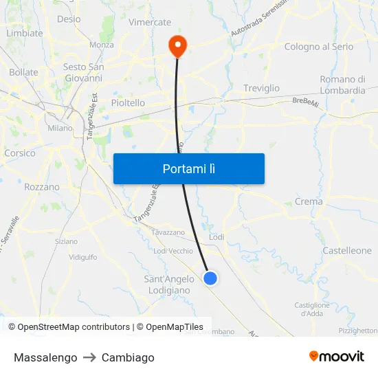 Massalengo to Cambiago map