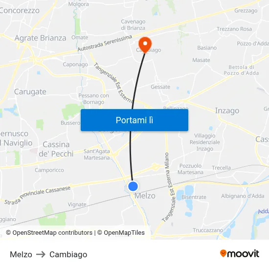 Melzo to Cambiago map