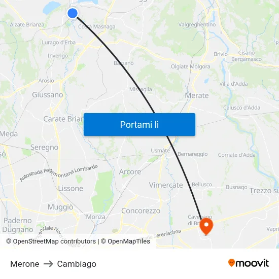 Merone to Cambiago map