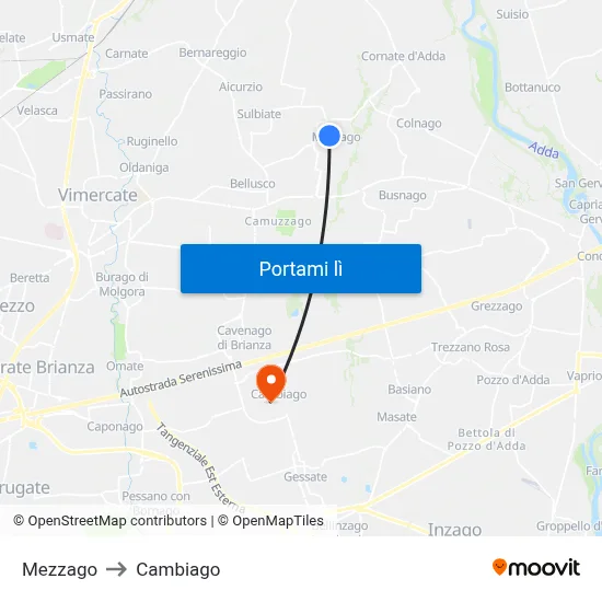 Mezzago to Cambiago map