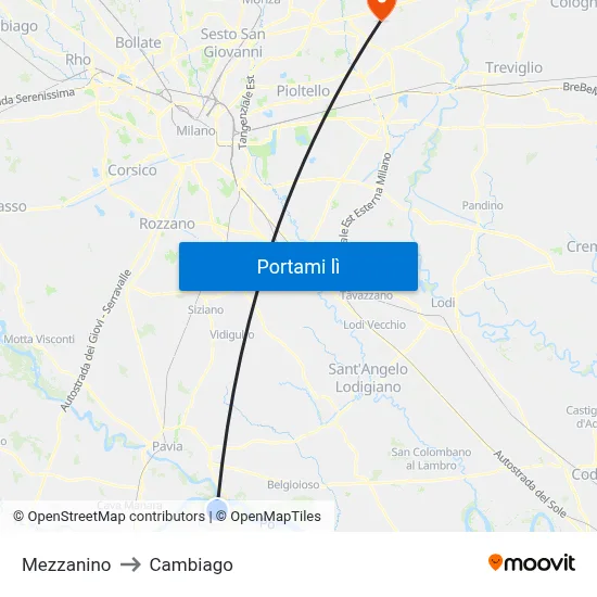 Mezzanino to Cambiago map
