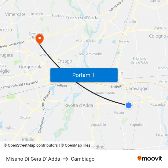 Misano Di Gera D' Adda to Cambiago map