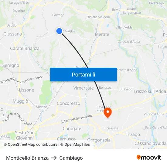 Monticello Brianza to Cambiago map