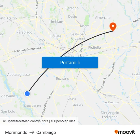 Morimondo to Cambiago map