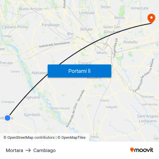Mortara to Cambiago map